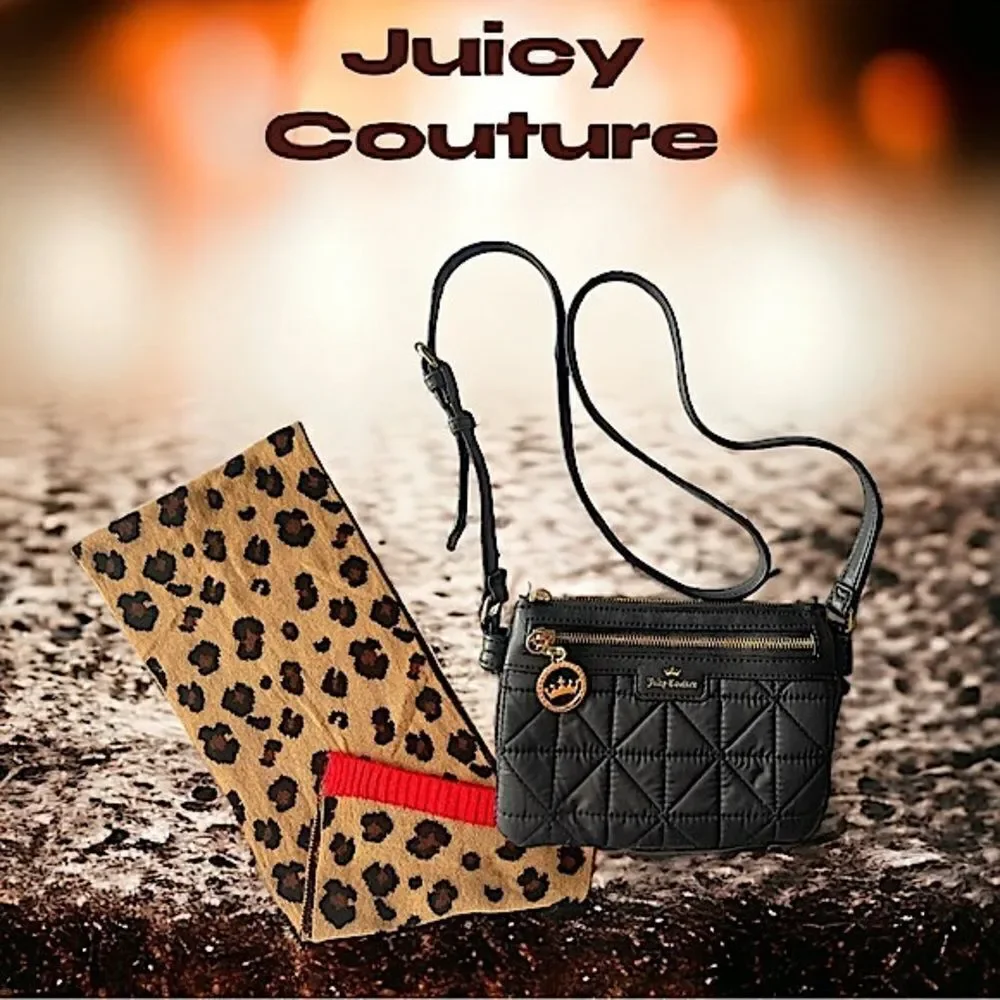 Juicy Couture l 2-piece Lot l Animal Print Scarf/Wrap l Black Cross-body Purse